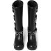 imageAMINUGAL Knee High Boots Women Square Toe Pull On Wide Calf Riding Fashion Buckles Chunky Metallic Casual Vintage Buckle RivetSblack