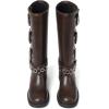 imageAMINUGAL Knee High Boots Women Square Toe Pull On Wide Calf Riding Fashion Buckles Chunky Metallic Casual Vintage Buckle RivetSredbrown