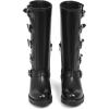 imageAMINUGAL Knee High Boots Women Square Toe Pull On Wide Calf Riding Fashion Buckles Chunky Metallic Casual Vintage Buckle RivetTblack