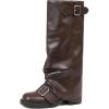 imageAMINUGAL Fold Over Knee High Boots Women Chunky Block Heel Festival Trendy Casual Round Toe Buckle Tall Slouchy Boots for Women Motorcycle Riding Rave Club Pull on Y2K Long bootsBrown