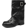 image:imageAMINUGAL Fold Over Mid Calf Boots for Women Festival Trendy Y2K Round Toe Slouchy Boots Buckle Moto Biker Short Boots Platform Chunky Block Heel Shark Ankle Boots Vintage Casual ClubPublack