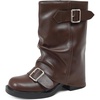 image:imageAMINUGAL Fold Over Mid Calf Boots for Women Festival Trendy Y2K Round Toe Slouchy Boots Buckle Moto Biker Short Boots Platform Chunky Block Heel Shark Ankle Boots Vintage Casual ClubPubrown