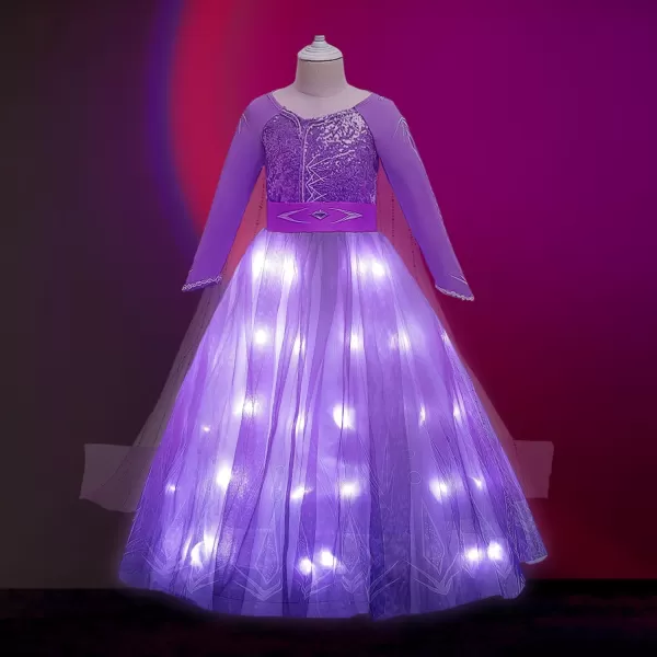 Light Up Princess Dress Girls Halloween Costume Christmas Costume Toddler Dressing Up for Bithday Party PurplePurple