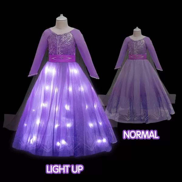 Light Up Princess Dress Girls Halloween Costume Christmas Costume Toddler Dressing Up for Bithday Party PurplePurple