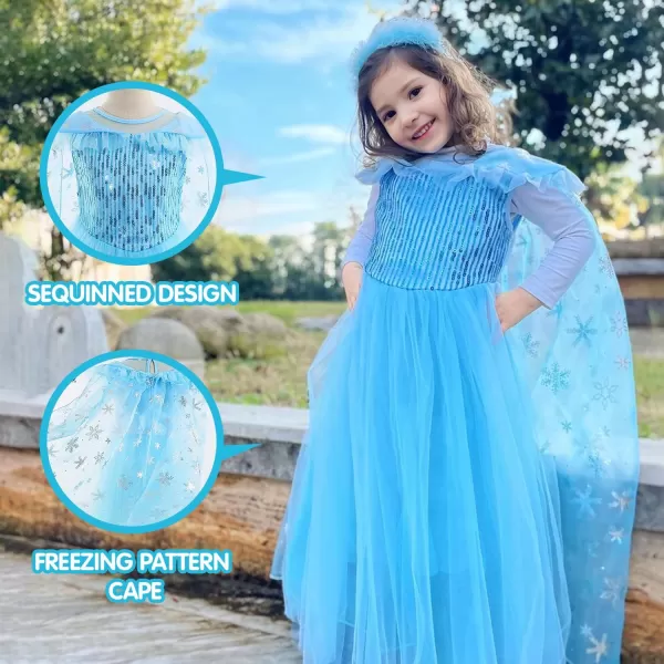 Magical Girls Princess Dress with Cape LED Light Up Costume Halloween Christmas Dressing Up Clothes for Little GirlsFreeze Blue