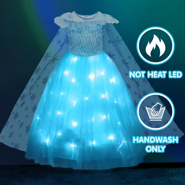 Magical Girls Princess Dress with Cape LED Light Up Costume Halloween Christmas Dressing Up Clothes for Little GirlsFreeze Blue