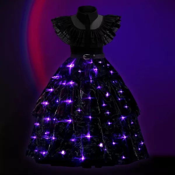 UPORPOR Light Up Black Halloween Costumes for Girls Teens with Belt Movie Character School Dancing Dress Up ClothesBlack