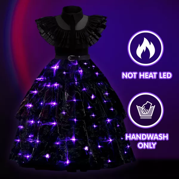 UPORPOR Light Up Black Halloween Costumes for Girls Teens with Belt Movie Character School Dancing Dress Up ClothesBlack