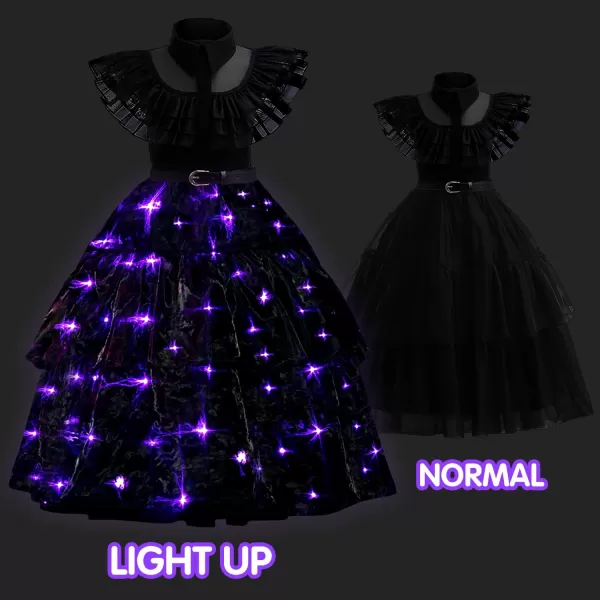 UPORPOR Light Up Black Halloween Costumes for Girls Teens with Belt Movie Character School Dancing Dress Up ClothesBlack