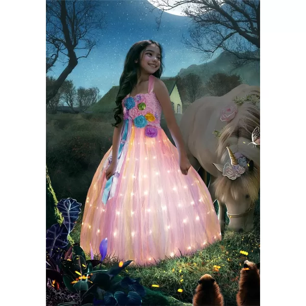 UPORPOR Light Up Dress Fairy Halloween Costume for Girls Princess Tulle Birthday Dress LED Costume Kids Toddler Dress RainbowRainbow