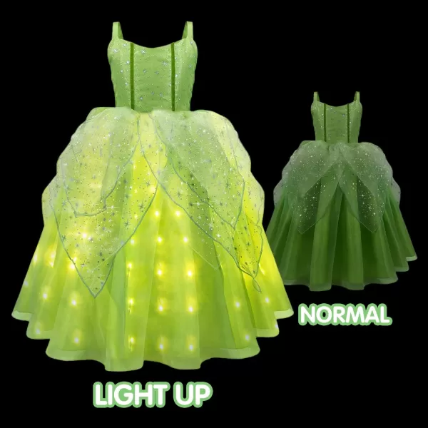 UPORPOR Light Up Girls Halloween Costume Toddler Fairy Dress amp Wings Green Fairy Girls Costume Princess Ball Gown KidsFairy Green