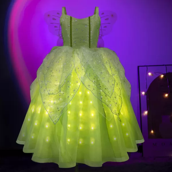 UPORPOR Light Up Girls Halloween Costume Toddler Fairy Dress amp Wings Green Fairy Girls Costume Princess Ball Gown KidsFairy Green