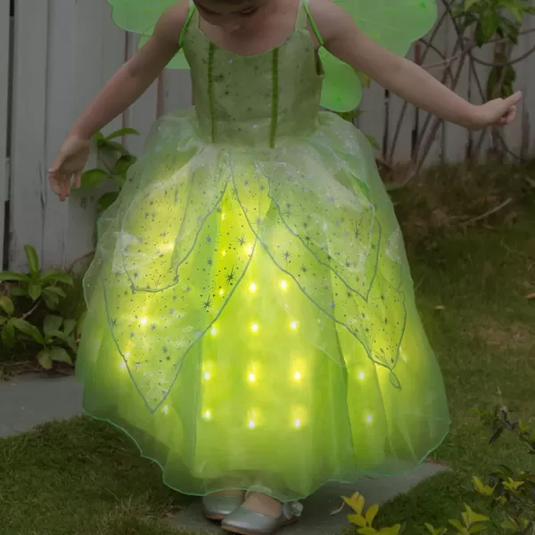 UPORPOR Light Up Girls Halloween Costume Toddler Fairy Dress amp Wings Green Fairy Girls Costume Princess Ball Gown KidsFairy Green