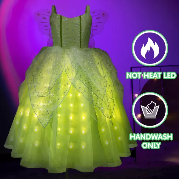 UPORPOR Light Up Girls Halloween Costume Toddler Fairy Dress amp Wings Green Fairy Girls Costume Princess Ball Gown KidsFairy Green