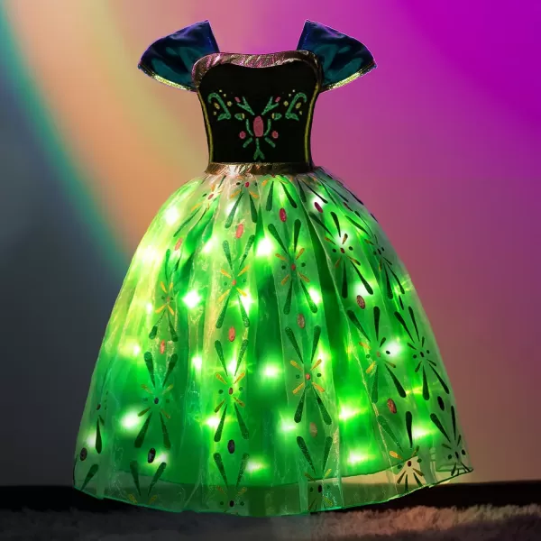 UPORPOR Light Up Princess Dress Christmas Costume for Girls Snow Halloween Ice Gown for Toddler amp Teens Green 210 YearsGreen