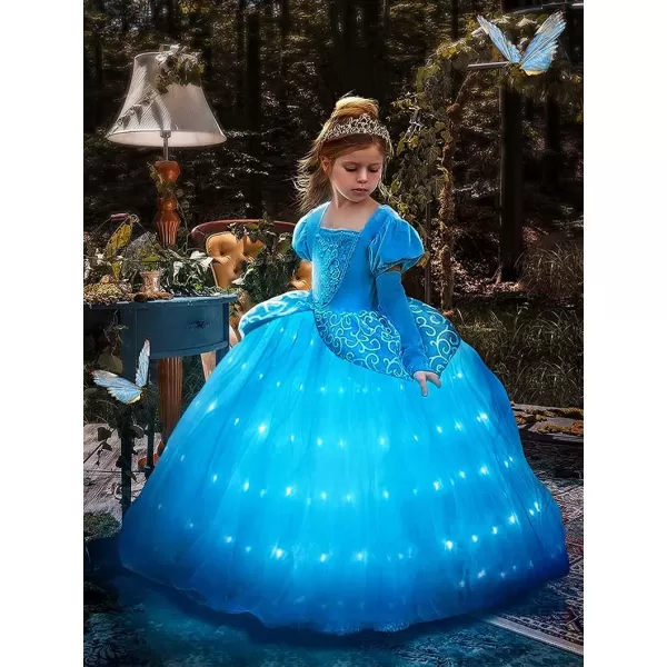 UPORPOR Light Up Princess Dress Girls Halloween Costume Toddler Blue Princess Dress Up Kids Outfit VestitoBlue