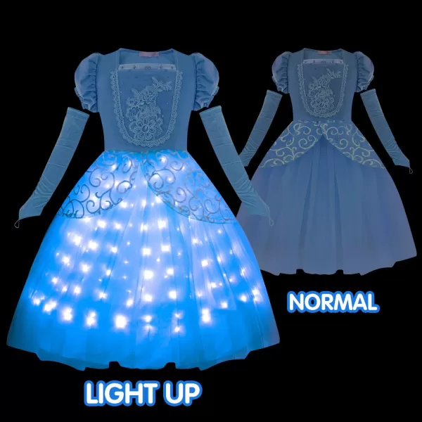 UPORPOR Light Up Princess Dress Girls Halloween Costume Toddler Blue Princess Dress Up Kids Outfit VestitoBlue