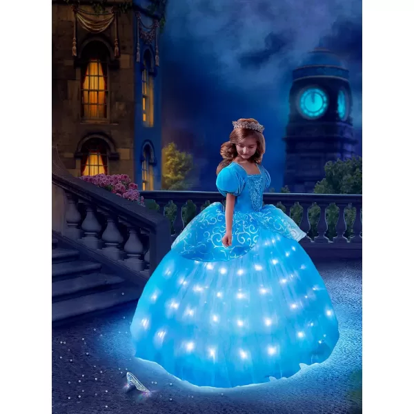 UPORPOR Light Up Princess Dress Girls Halloween Costume Toddler Blue Princess Dress Up Kids Outfit VestitoBlue