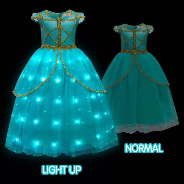 UPORPOR Magical LED Princess Dress Up Clothes Costume Girls Halloween Princess Cosplay Party Supply Christmas Blue GreenAqua