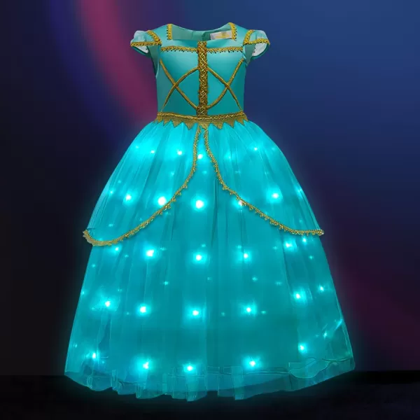 UPORPOR Magical LED Princess Dress Up Clothes Costume Girls Halloween Princess Cosplay Party Supply Christmas Blue GreenAqua