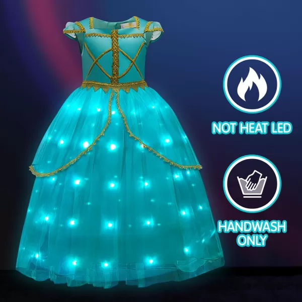 UPORPOR Magical LED Princess Dress Up Clothes Costume Girls Halloween Princess Cosplay Party Supply Christmas Blue GreenAqua