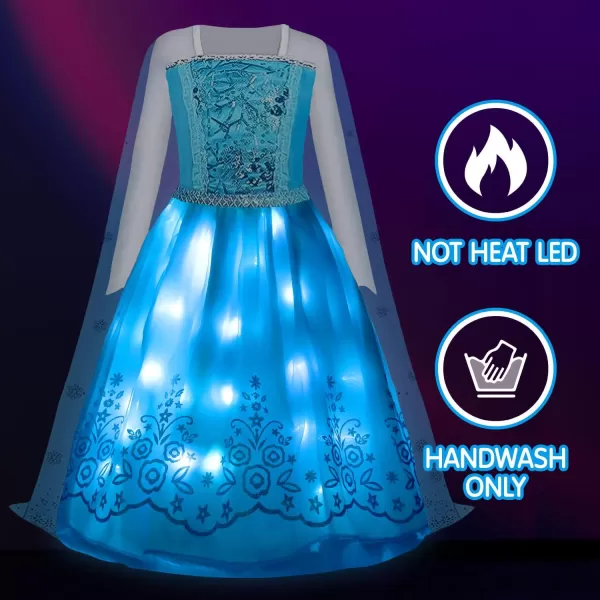 UPORPOR Magical Princess Dress Up Clothes with Cape for Little Girls Halloween Costume Kids LED Light Up Dress Party BlueBlue