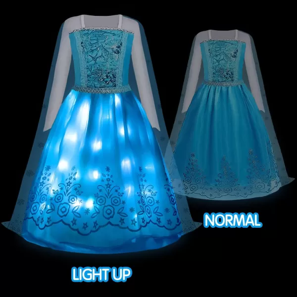 UPORPOR Magical Princess Dress Up Clothes with Cape for Little Girls Halloween Costume Kids LED Light Up Dress Party BlueBlue