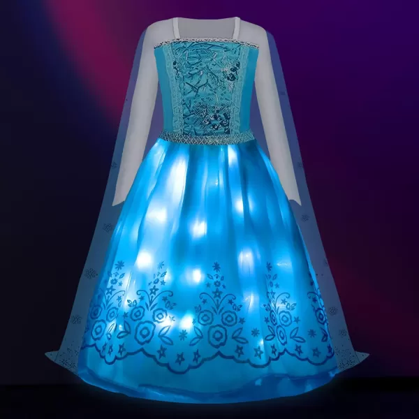 UPORPOR Magical Princess Dress Up Clothes with Cape for Little Girls Halloween Costume Kids LED Light Up Dress Party BlueBlue