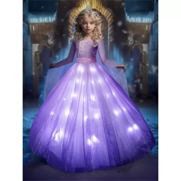 Light Up Princess Dress Girls Halloween Costume Christmas Costume Toddler Dressing Up for Bithday Party PurplePurple