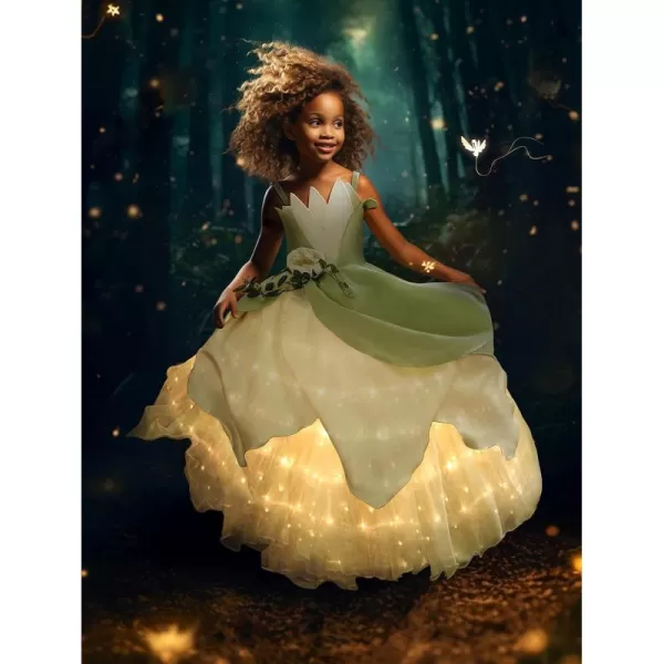 UPORPOR Light Up Dress Girls Halloween Costume Toddler Fairy Frog Princess Dress Up Clothes Outfit with Long SleevesFrog Green