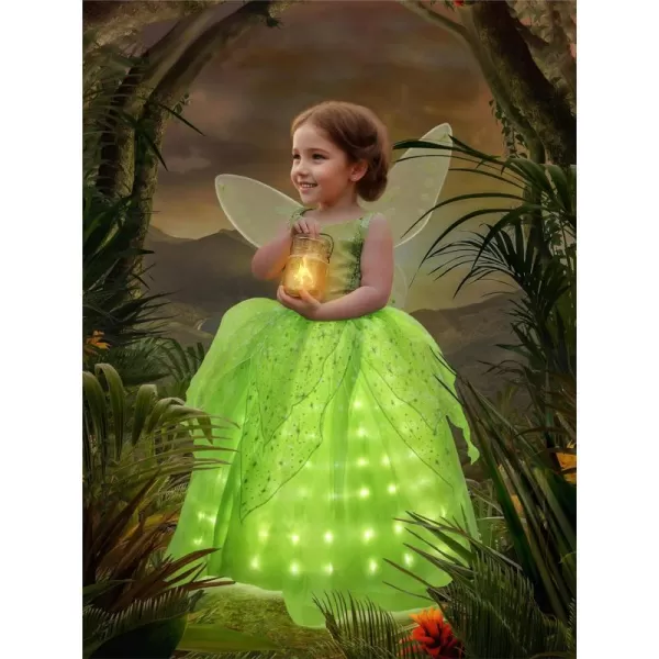 UPORPOR Light Up Girls Halloween Costume Toddler Fairy Dress amp Wings Green Fairy Girls Costume Princess Ball Gown KidsFairy Green