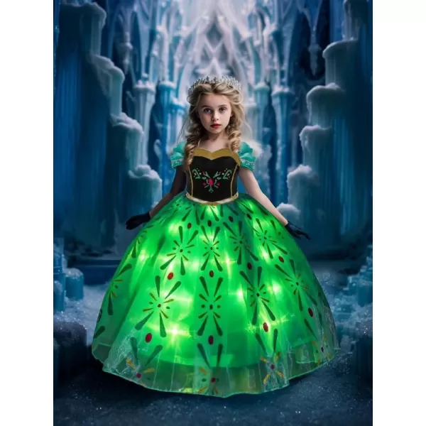 UPORPOR Light Up Princess Dress Christmas Costume for Girls Snow Halloween Ice Gown for Toddler amp Teens Green 210 YearsGreen