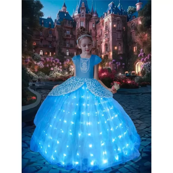 UPORPOR Light Up Princess Dress Girls Halloween Costume Toddler Blue Princess Dress Up Kids Outfit VestitoBlue