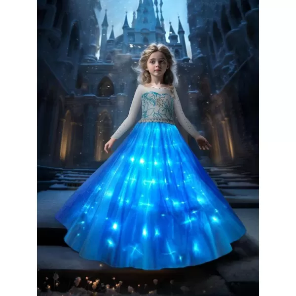 UPORPOR Light Up Princess Dress Halloween Costumes Girls Kid Toddler Clothes Christmas Party Outfit Vestido Blue 214 YearsElsa Blue