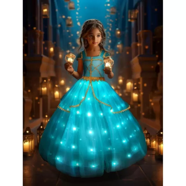 UPORPOR Magical LED Princess Dress Up Clothes Costume Girls Halloween Princess Cosplay Party Supply Christmas Blue GreenAqua