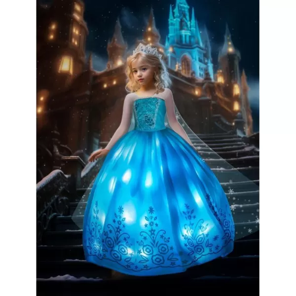 UPORPOR Magical Princess Dress Up Clothes with Cape for Little Girls Halloween Costume Kids LED Light Up Dress Party BlueBlue