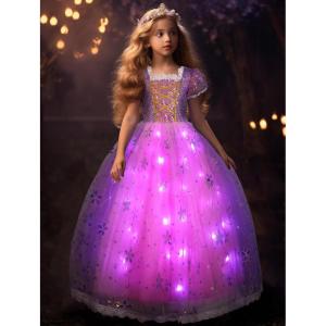 imageLight Up Princess Dress Up Clothes LED Halloween Girls Costume Pink Purple Christmas Kids Party Dresses ToddlerPink Purple