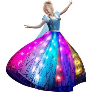 imageRGB LED Light Up Princess Dress Interactive Girls Princess Costume Halloween Dress Up Clothes Syncs with Music App Remote Control for Birthday Party Christmas School Activities PurpleRgb