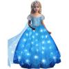 imagePrincess Dresses for Girls Toddler Princess Costume Dress Up Clothes for Girls Halloween Costume with Cape for Christmas Birthday Party LED Light No Assembly Needed 110Blue