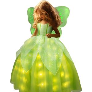 imageLight Up Girls Halloween Costume Toddler Fairy Dress ampamp Wings Green Fairy Girls Costume Princess Ball Gown KidsGreen