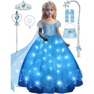 imagePrincess Dresses for Girls Toddler Princess Costume Dress Up Clothes for Girls Halloween Costume with Cape for Christmas Birthday Party LED Light No Assembly Needed 110Blueaccessories
