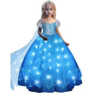 imagePrincess Dresses for Girls Toddler Princess Costume Dress Up Clothes for Girls Halloween Costume with Cape for Christmas Birthday Party LED Light No Assembly Needed 110Blue