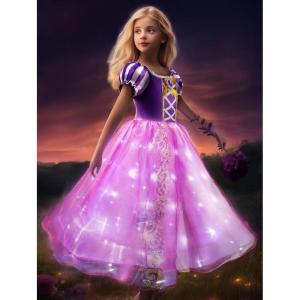 imageGirls Princess Dress Costume Toddler Halloween Light Up Christmas Princess Dress Up Clothes for Children Kid PinkPink Purple