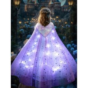 imageLED Princess Dress Up Cape Girls Light Up Princess Hooded Cape for Girls Costume Cloak Princess Shawl Toddler Kids Halloween LED Dressing Up Train