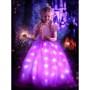 imagePrincess Dress Light Up Costume Halloween Dress Up Clothes for Little Girl Christmas Party Outfit PurplePurple