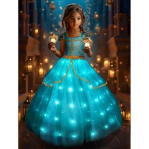 imageLight Up Princess Dress Girls Halloween Costume Christmas Costume Toddler Dressing Up for Bithday Party PurpleAquajasmine