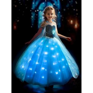 imageLight Up Princess Dress Girls Halloween Costume Christmas Costume Toddler Dressing Up for Bithday Party PurpleElsablue1