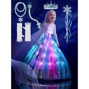 imagePrincess Costume for Girls RGB LED Light Up Syncs Music App Control Toddler Princess Dress Up Halloween CostumeWhite Purple  Accessories
