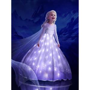 imagePrincess Costume for Girls RGB LED Light Up Syncs Music App Control Toddler Princess Dress Up Halloween CostumeWhite Purple