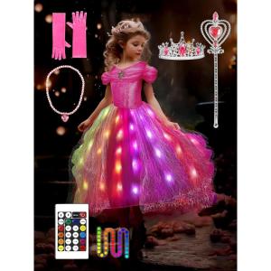 imagePrincess Dress Up for Girls Syncs with Music AppControl Princess Costumes RGB Led Light Up Halloween CostumeApink